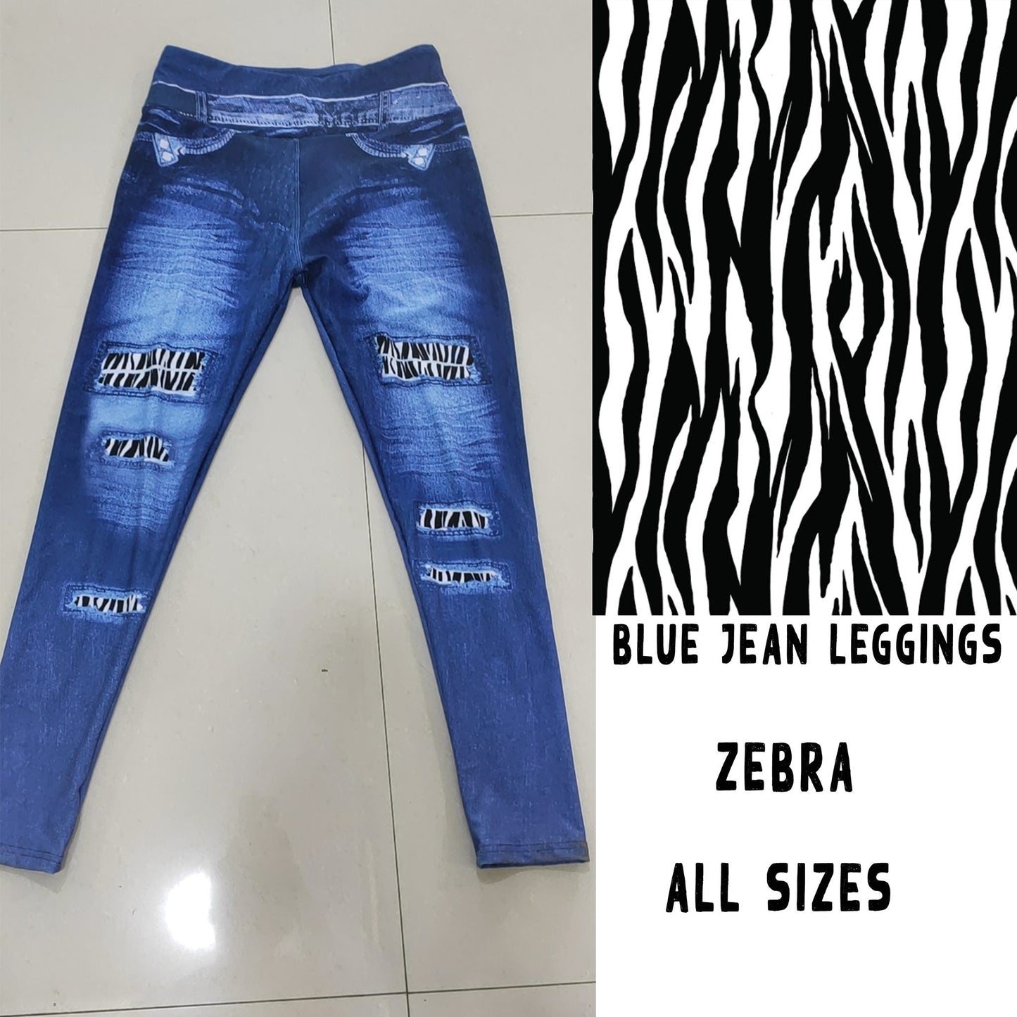 BLUE JEAN LEGGINGS- ZEBRA - Like A Duchess