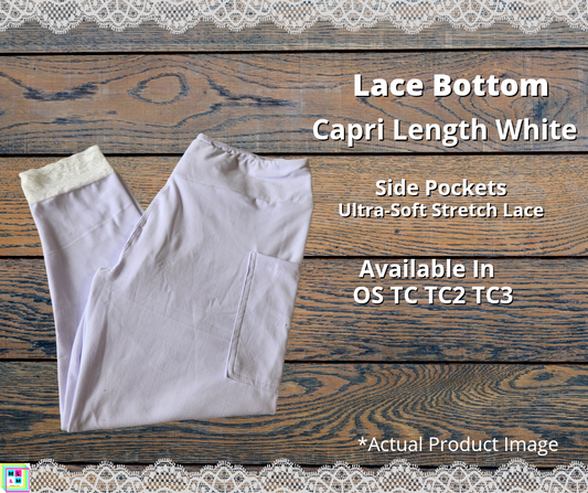 White Lace Cuff Capri Leggings w/ Pockets - Like A Duchess