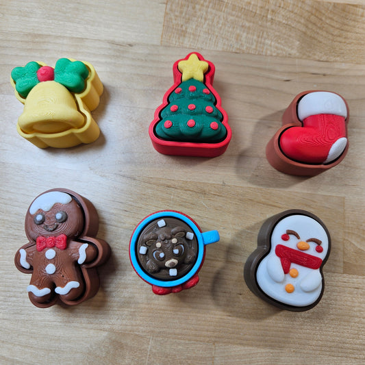 6 PACK- 3D PRINTED HOLIDAY CLICKER FIDGETS