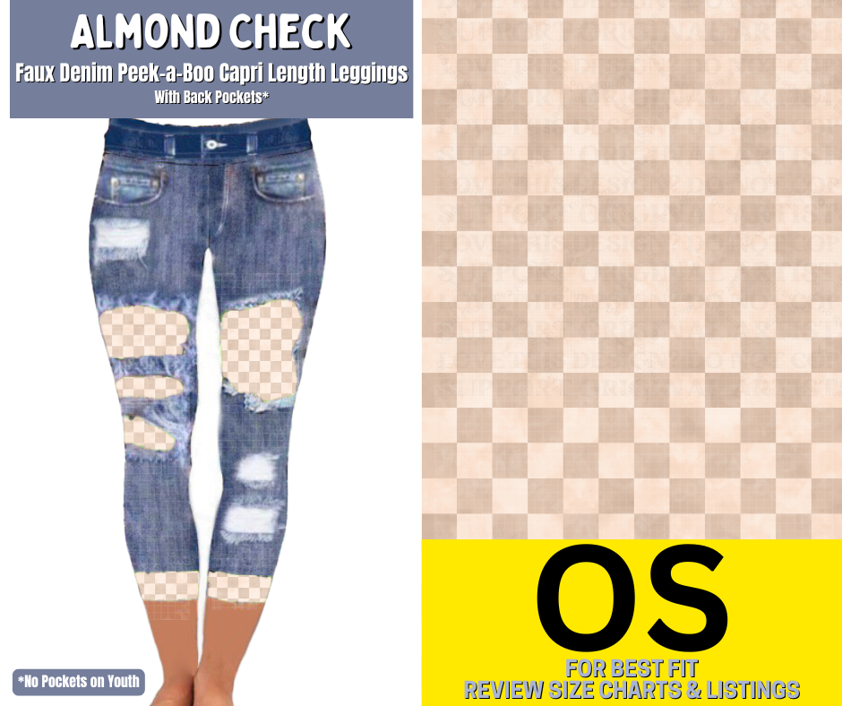 Almond Check Capri Faux Denim Peekaboo - Like A Duchess