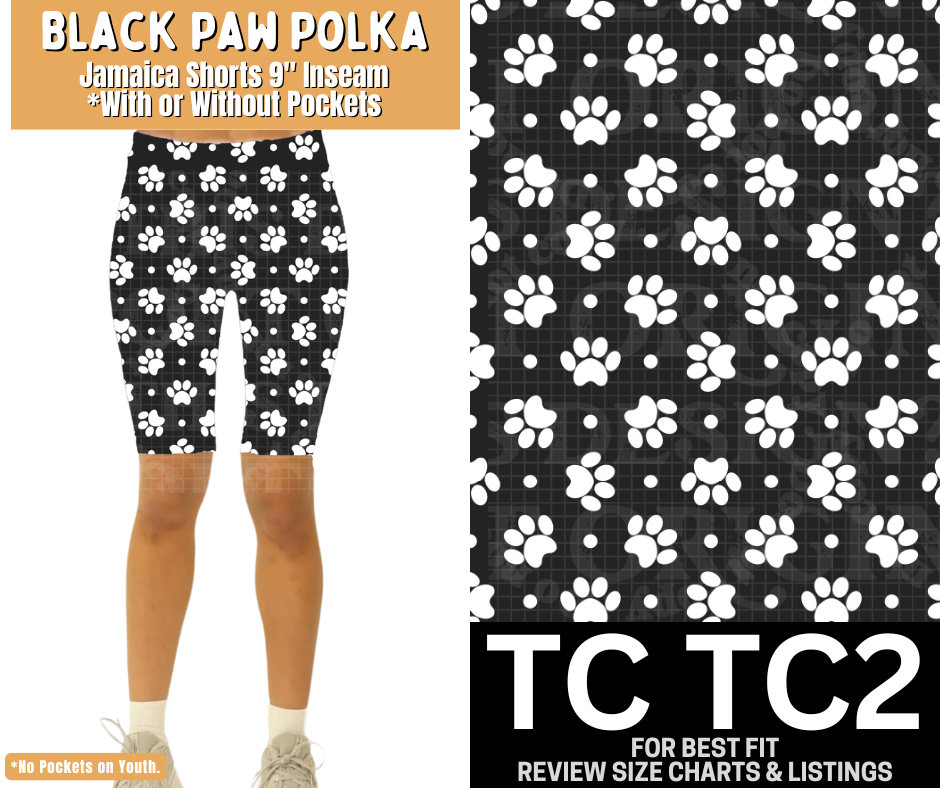 Black Paw Polka Jamaica Shorts w/ Pockets - Like A Duchess
