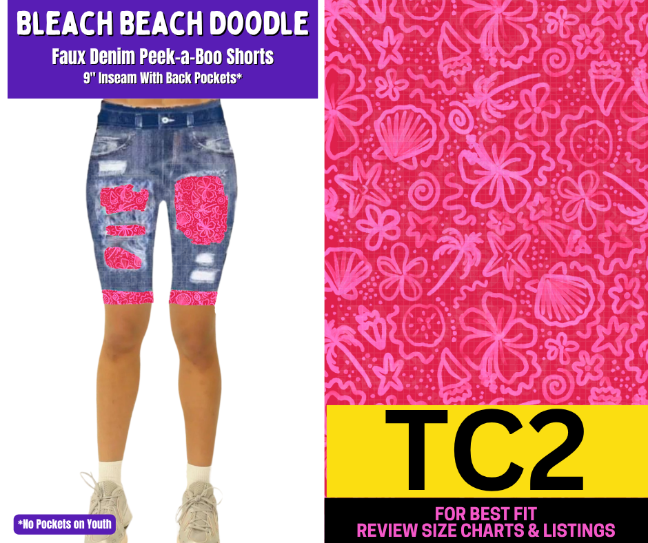 Bleach Beach Doodle Faux Denim Peekaboo Jamaica Shorts