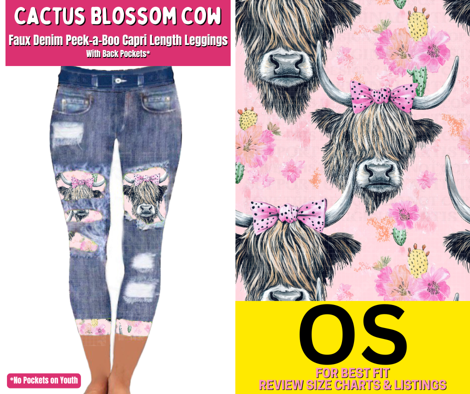 Cactus Blossom Cow Capri Faux Denim Peekaboo - Like A Duchess