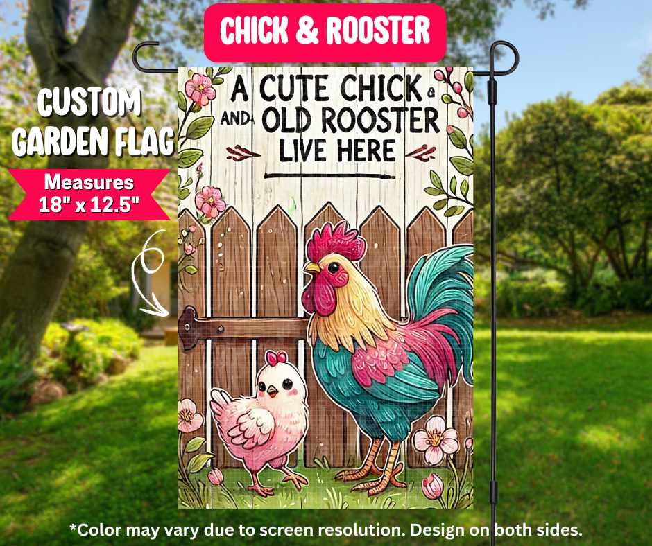 Chick & Rooster Garden Flag - Like A Duchess