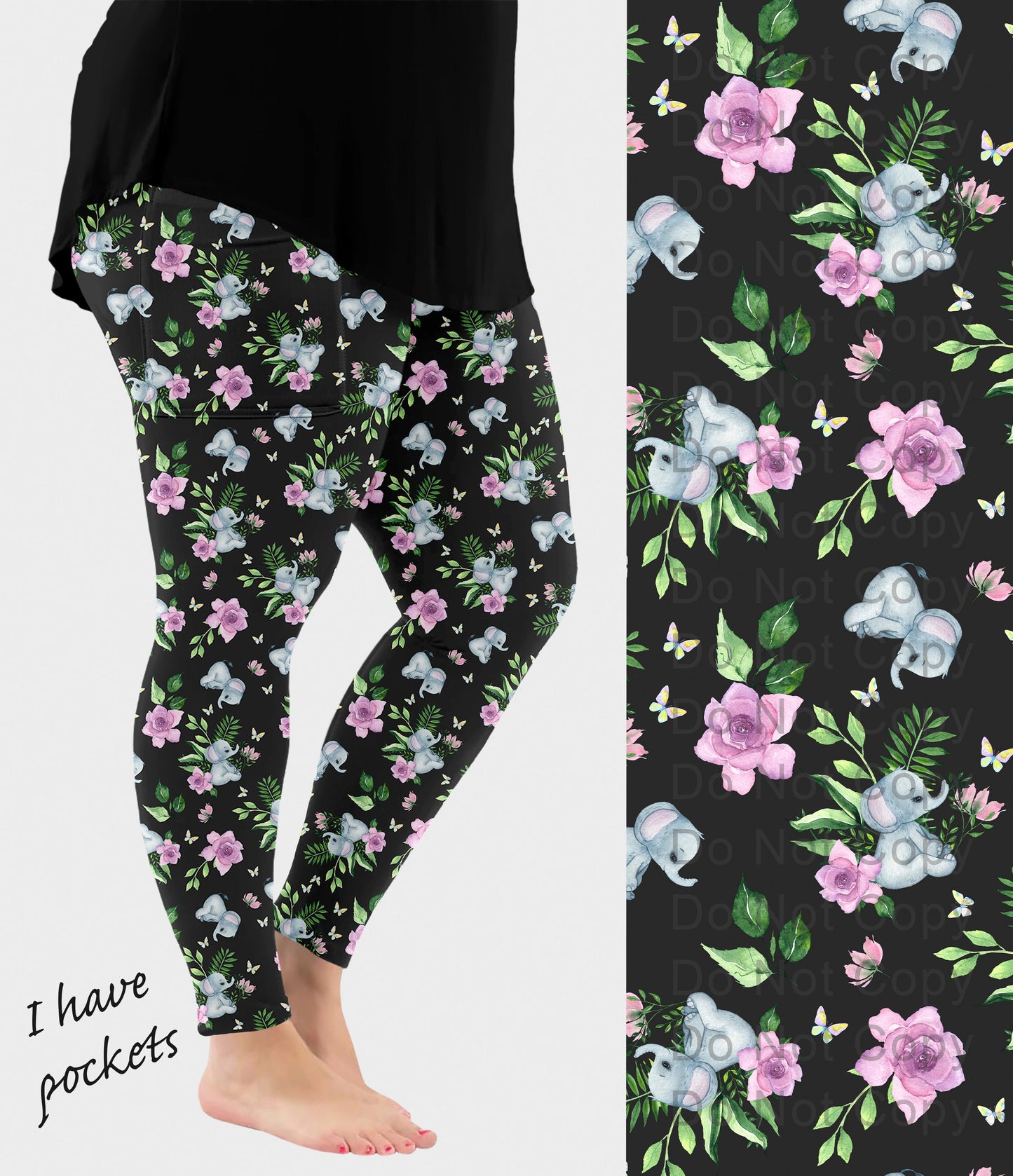 RTS - Cute Floral Elephant Leggings with Pockets - Like A Duchess