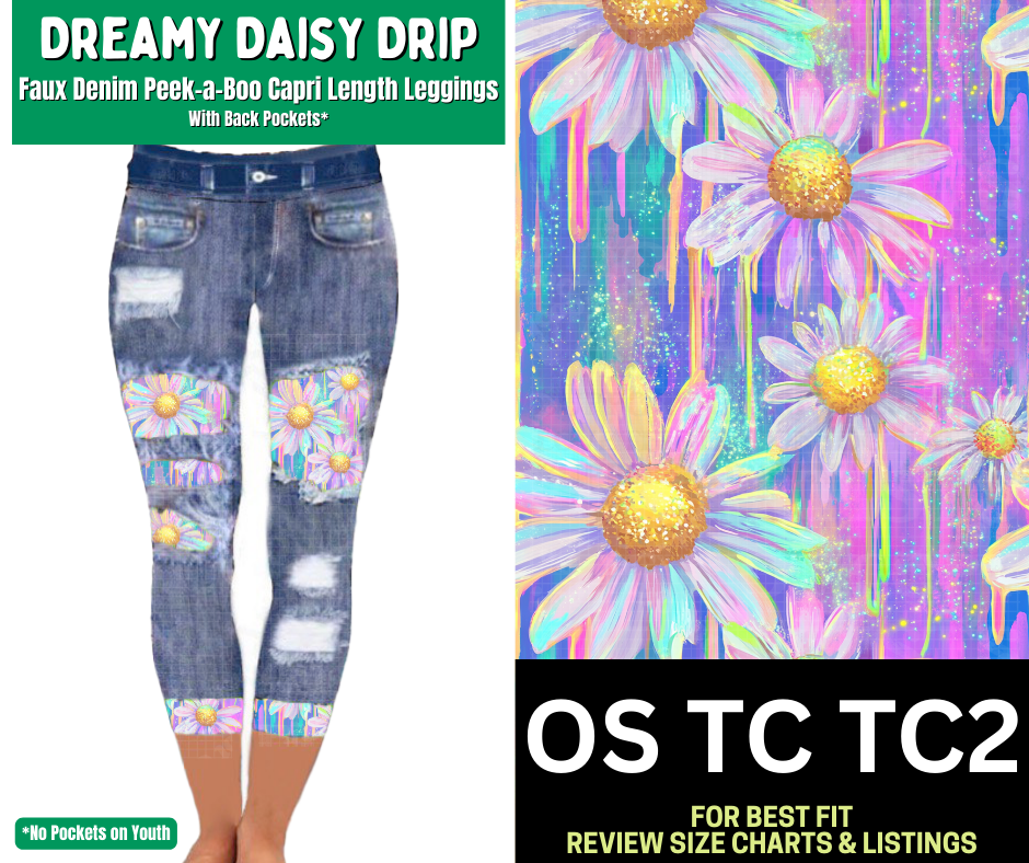 Dreamy Daisy Drip Capri Faux Denim Peekaboo - Like A Duchess