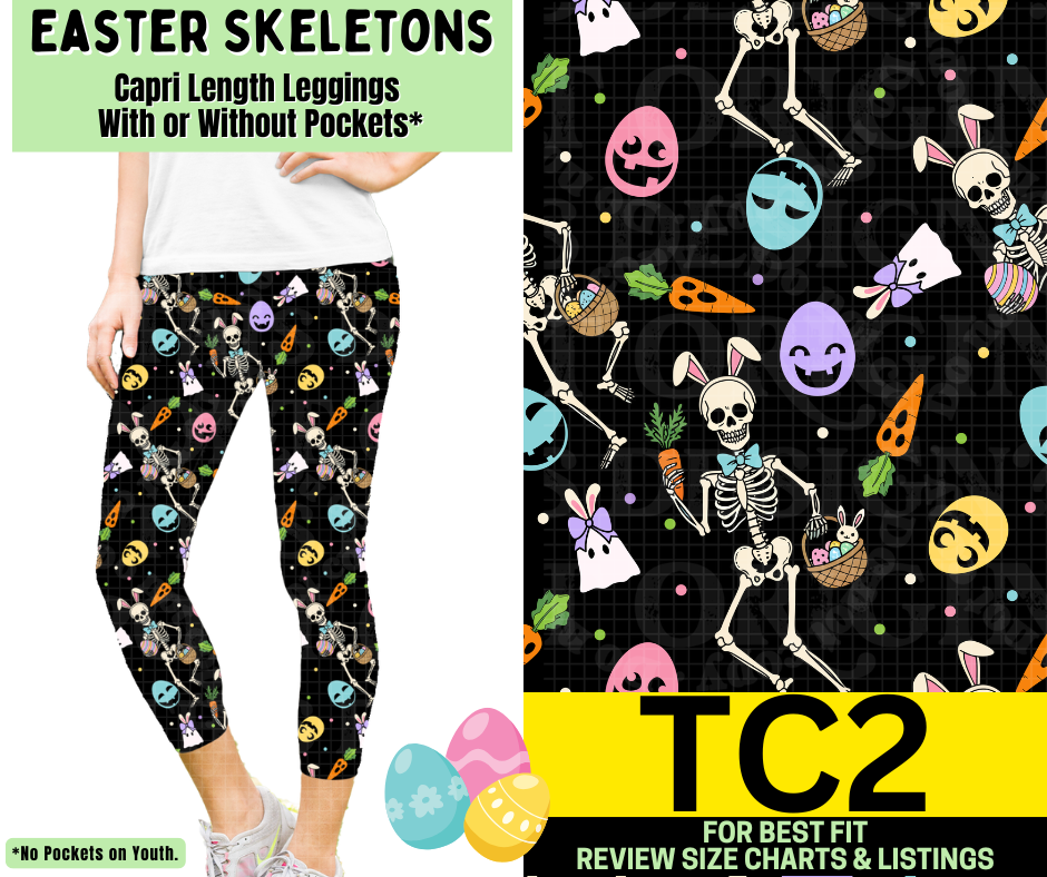 Easter Skeletons Capri Length Leggings w/ Pockets - Like A Duchess