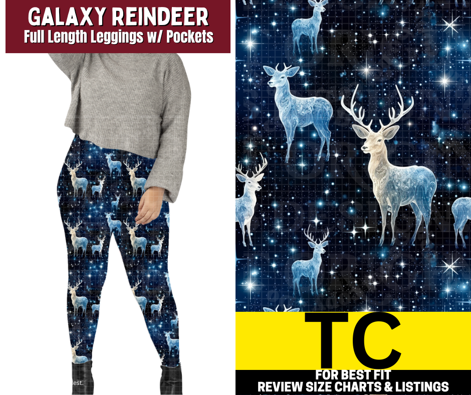 Galaxy Reindeer Full Length Leggings w/ Pockets - Like A Duchess