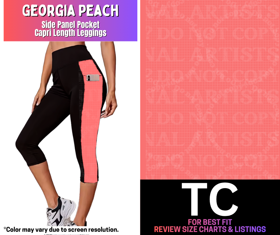 Georgia Peach Side Panel Pocket Capri Length Leggings - Like A Duchess