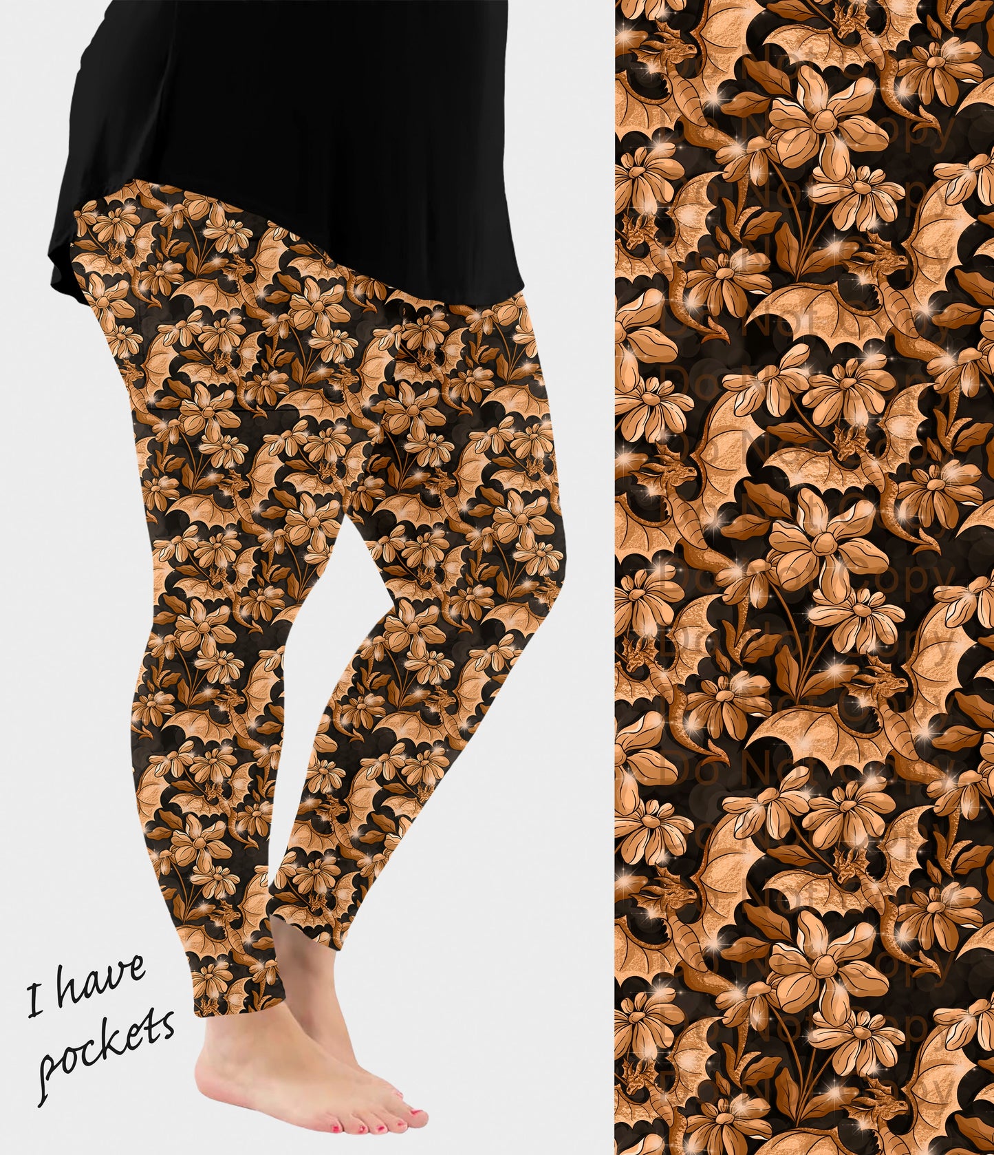 RTS - Golden Dragon Leggings w/ Pockets - Like A Duchess