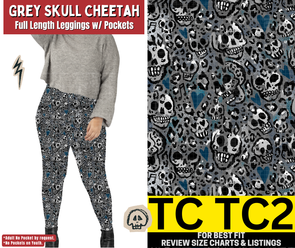 Grey Skull Cheetah Full Length Leggings w/ Pockets - Like A Duchess