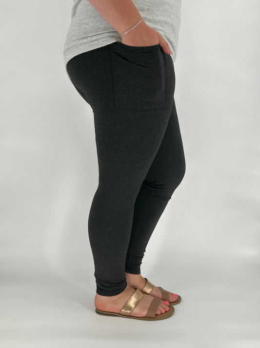 Black Heathered Fleece Leggings w/ Pockets - Like A Duchess