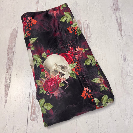 Wine Floral Skulls - Leggings with Pockets - Like A Duchess