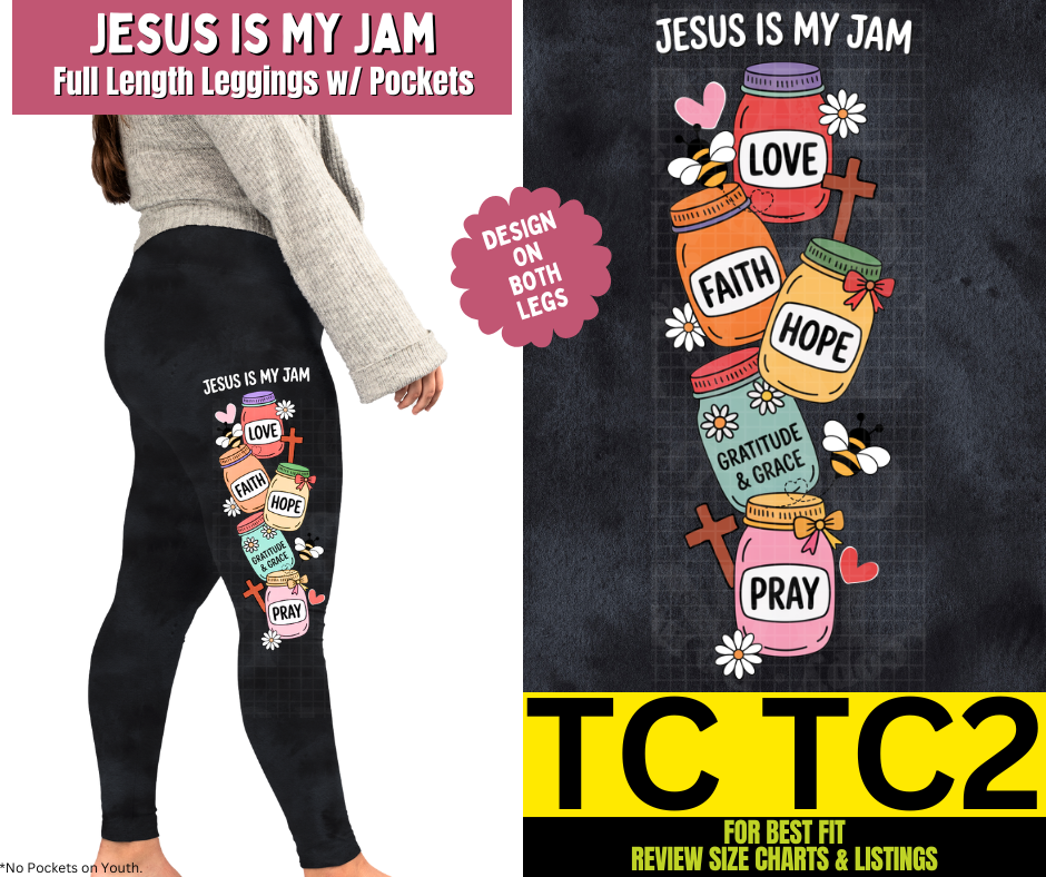 Jesus Is My Jam Watercolor Full Length Leggings w/ Side Leg Designs - Like A Duchess