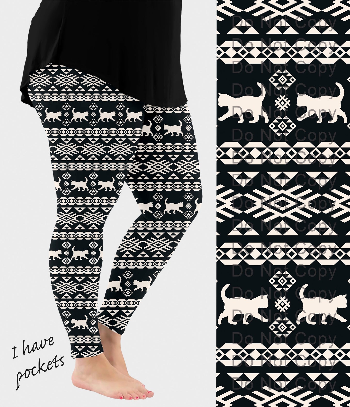 RTS - Kitty Cat Pattern Leggings w/ Pockets - Like A Duchess