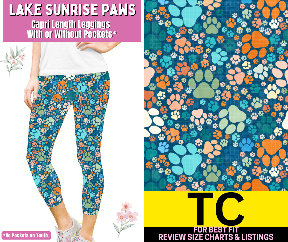 Lake Sunrise Paws Capri Length Leggings w/ Pockets - Like A Duchess
