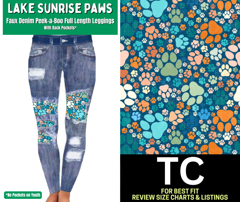 Lake Sunrise Paws Faux Denim Full Length Peekaboo Leggings - Like A Duchess
