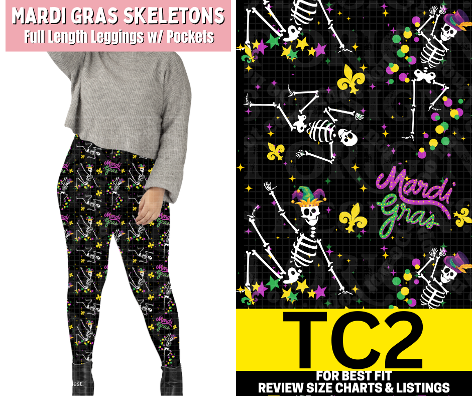 Mardi Gras Skeleton Full Length Leggings w/ Pockets - Like A Duchess