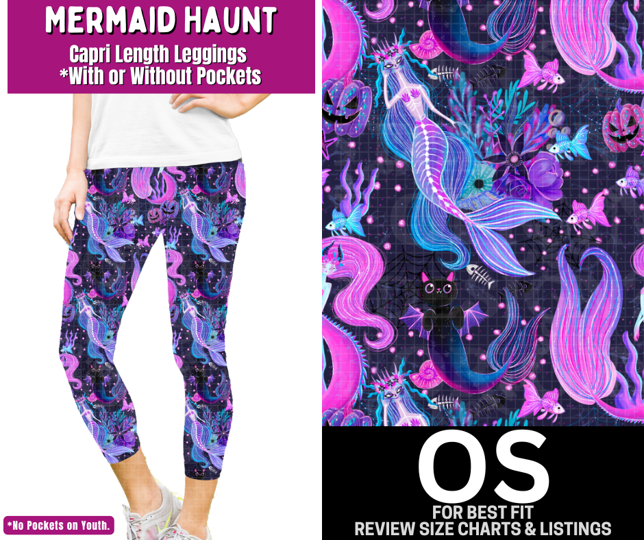 Mermaid Haunt Capri Length Leggings w/ Pockets - Like A Duchess