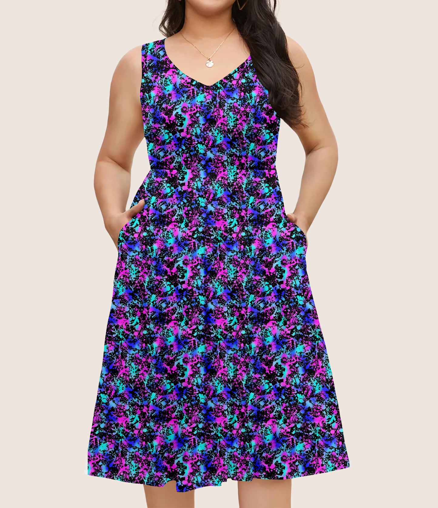 RTS - Neon Paint Splatter Pocket Dress