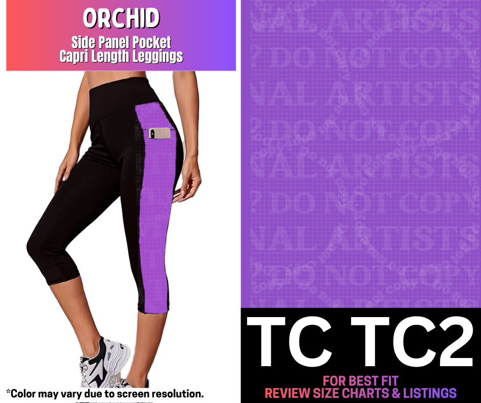Orchid Side Panel Pocket Capri Length Leggings - Like A Duchess