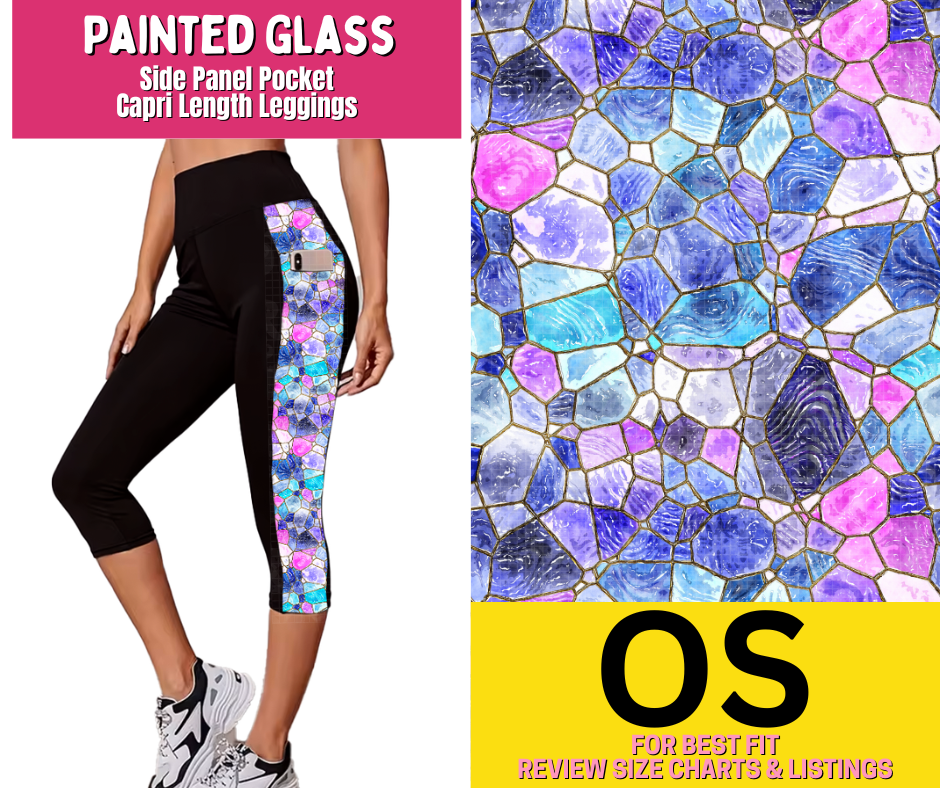 Painted Glass Side Panel Pocket Capri Length Leggings - Like A Duchess