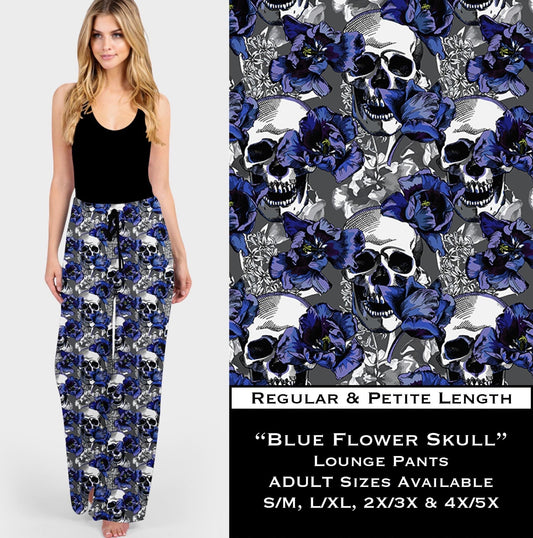 Blue Flower Skull Lounge Pants - Like A Duchess