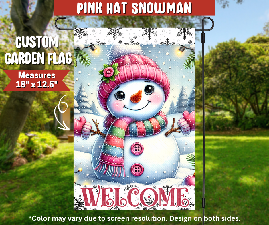 Pink Hat Snowman Garden Flag - Like A Duchess