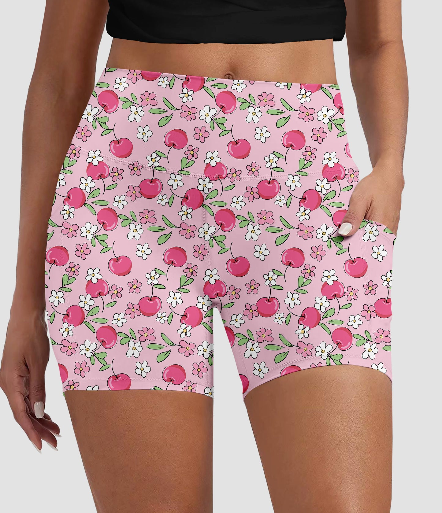 RTS - Pink Cherry Blossom Biker Shorts with Pockets - Like A Duchess
