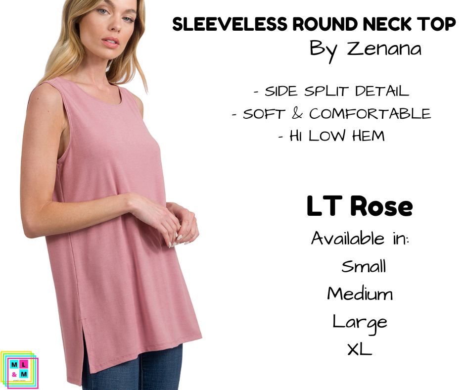 Sleeveless Round Neck Top - LT Rose - Like A Duchess