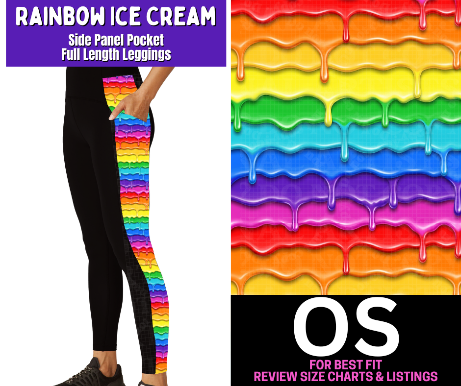 Rainbow Ice Cream Side Panel Pocket Full Length Leggings - Like A Duchess