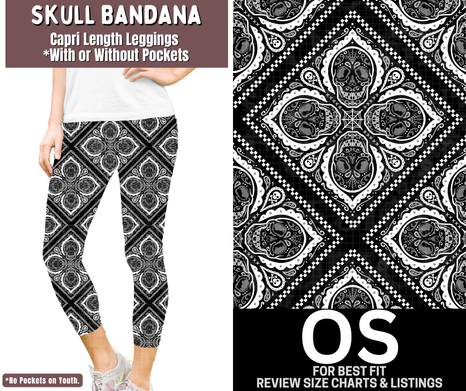 Skull Bandana Capri Length Leggings w/ Pockets - Like A Duchess