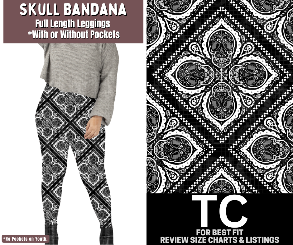 Skull Bandana Full Length Leggings w/ Pockets - Like A Duchess
