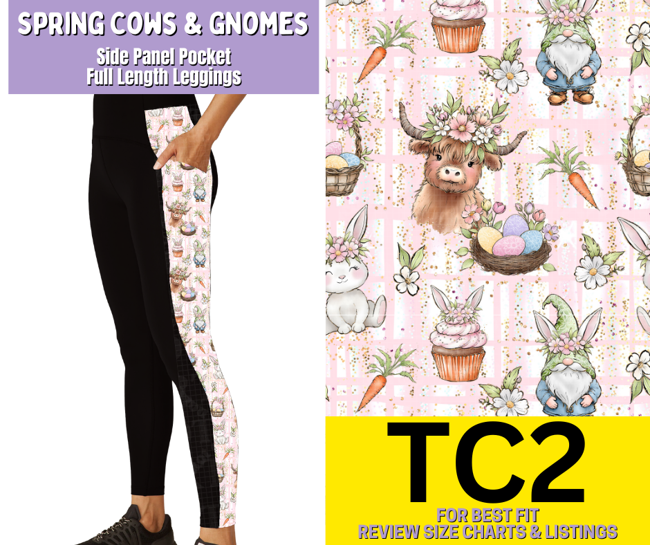Spring Cows & Gnomes Side Panel Pocket Full Length Leggings - Like A Duchess