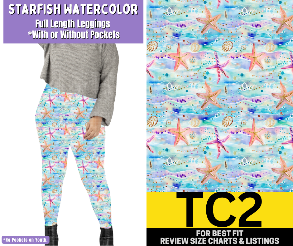 Starfish Watercolor Full Length Leggings w/ Pockets - Like A Duchess