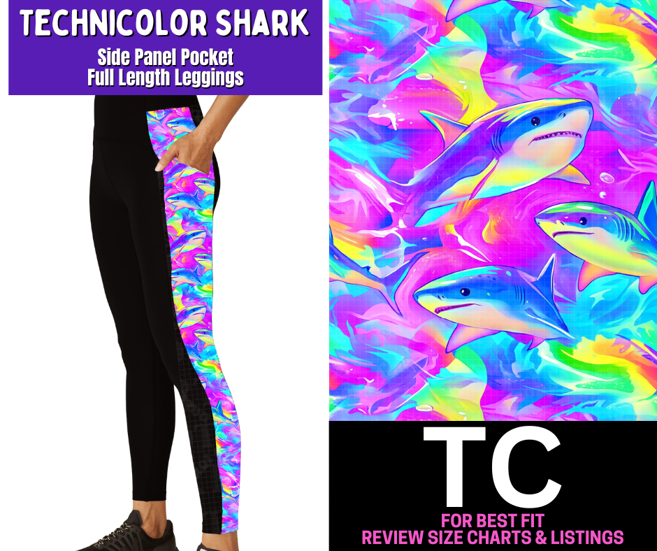 Technicolor Shark Side Panel Pocket Full Length Leggings - Like A Duchess