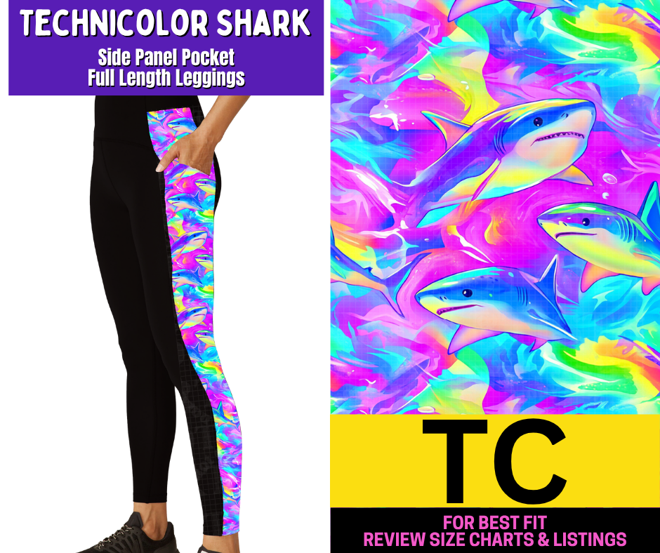 Technicolor Shark Side Panel Pocket Full Length Leggings - Like A Duchess