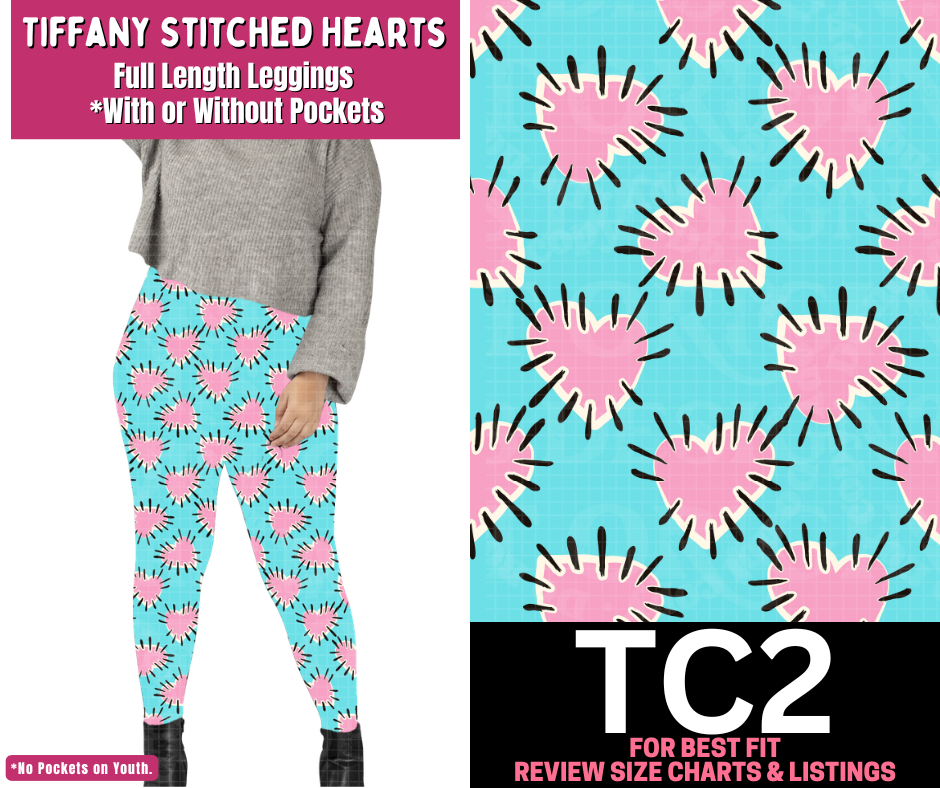 Tiffany Stitched Hearts Full Length Leggings w/ Pockets - Like A Duchess