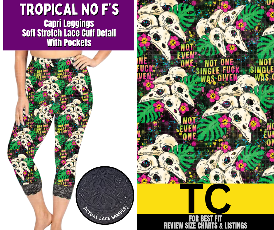 Tropical No F's Lace Cuff Capris w/ Pockets - Like A Duchess