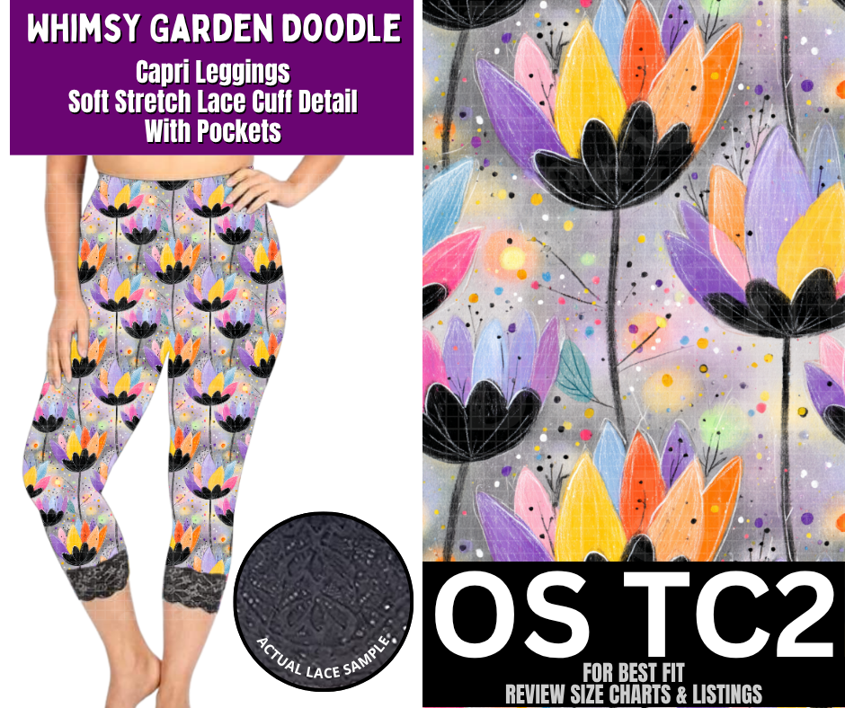 Whimsy Garden Doodle Lace Cuff Capris w/ Pockets - Like A Duchess