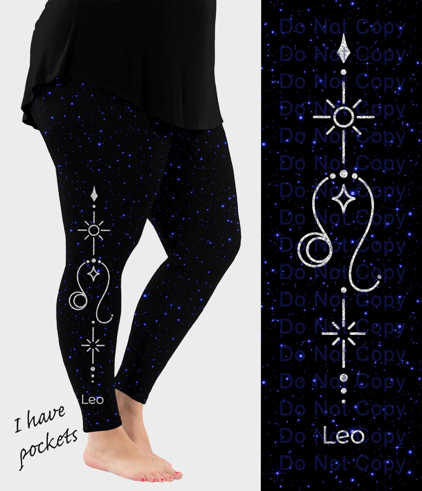 RTS - Leo Zodiac Sign Side Design Leggings w/ Pockets - Like A Duchess