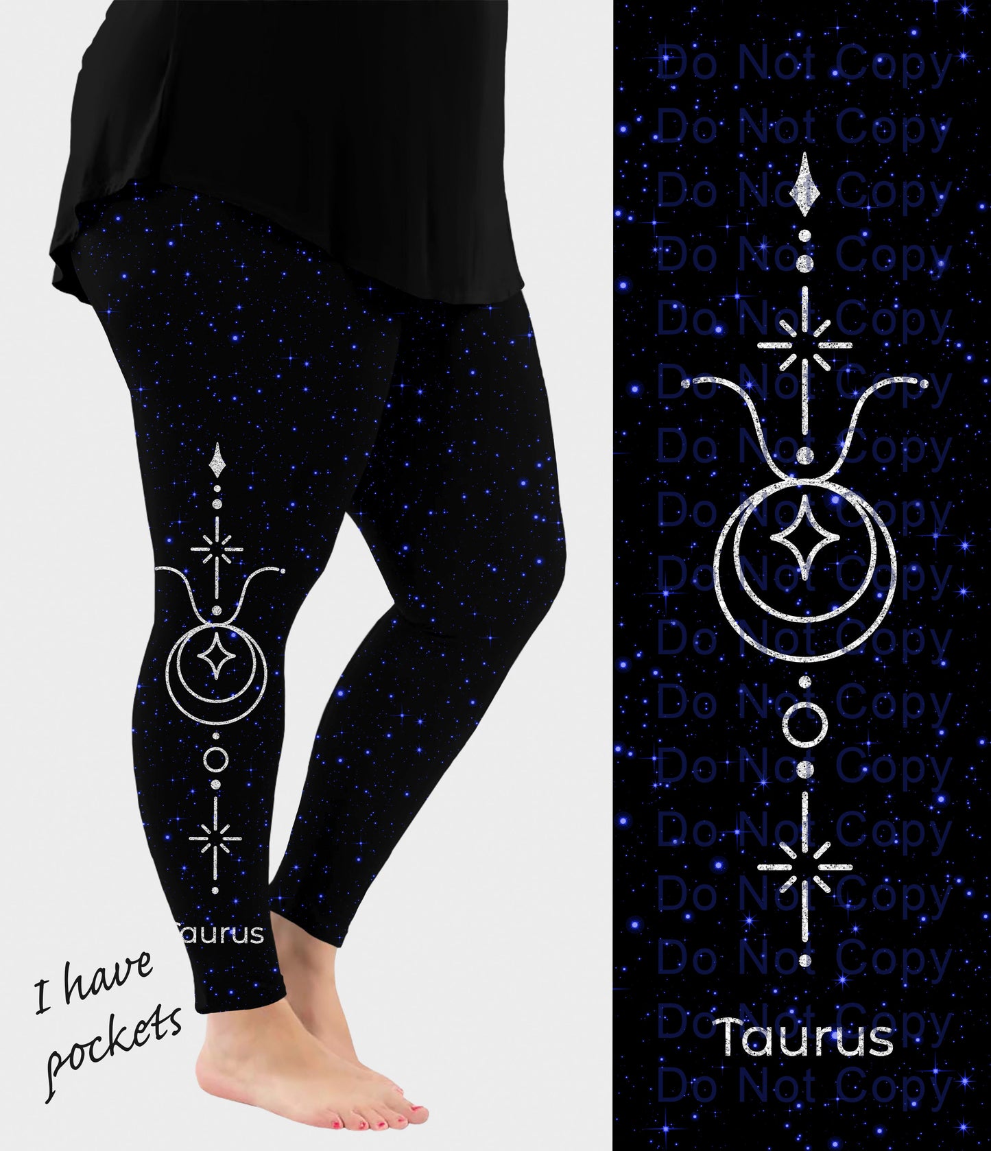 RTS - Taurus Zodiac Sign Side Design Leggings w/ Pockets - Like A Duchess