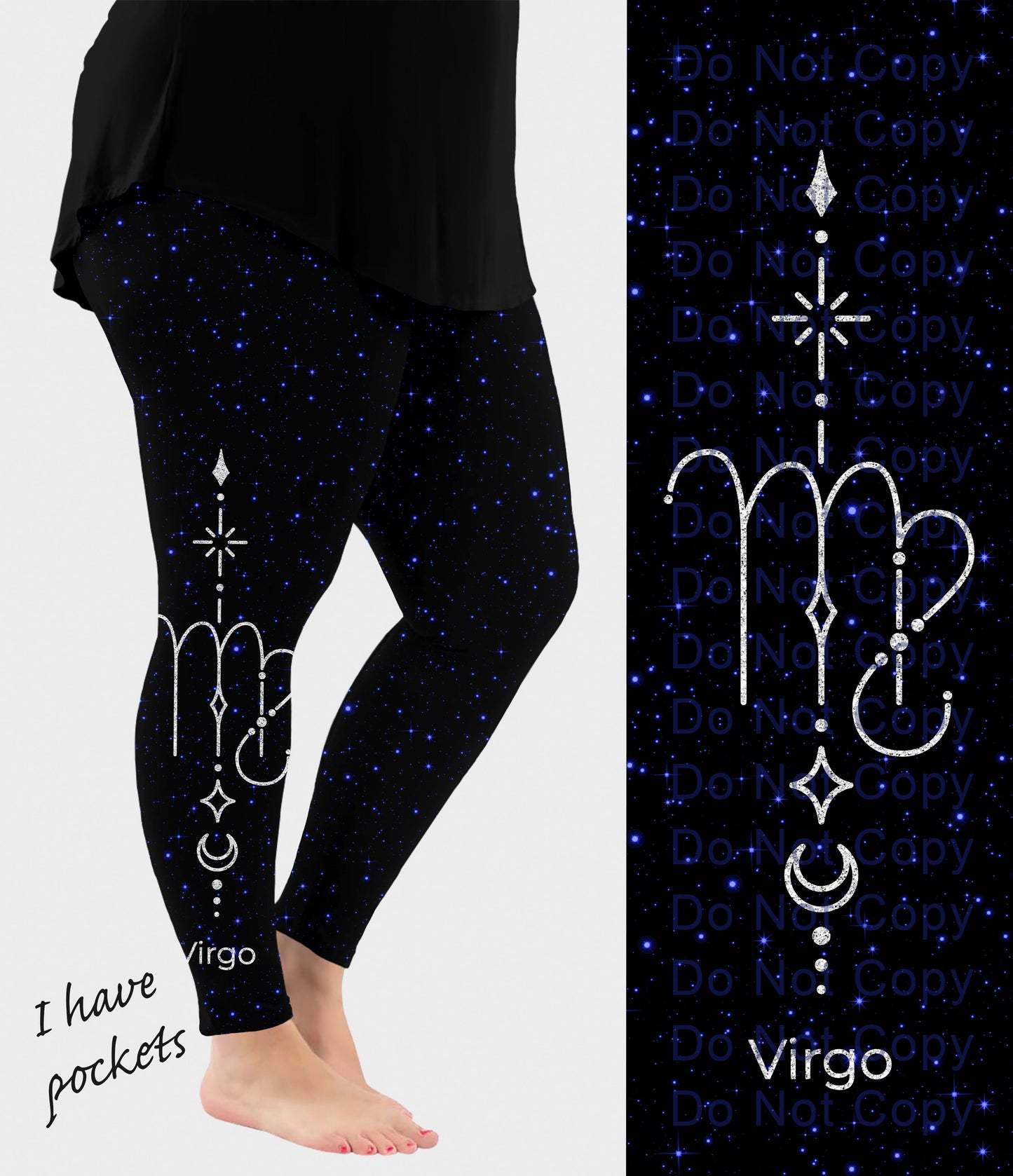 RTS - Virgo Zodiac Sign Side Design Leggings w/ Pockets - Like A Duchess
