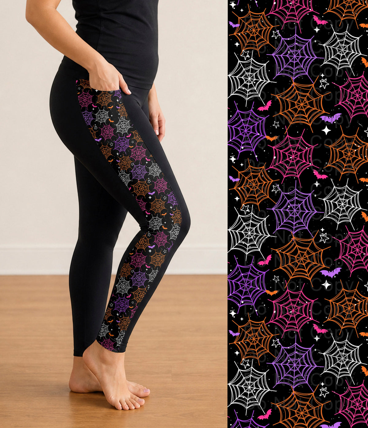 RTS - Colorful Webs and Bats Side Panel Leggings with Pockets
