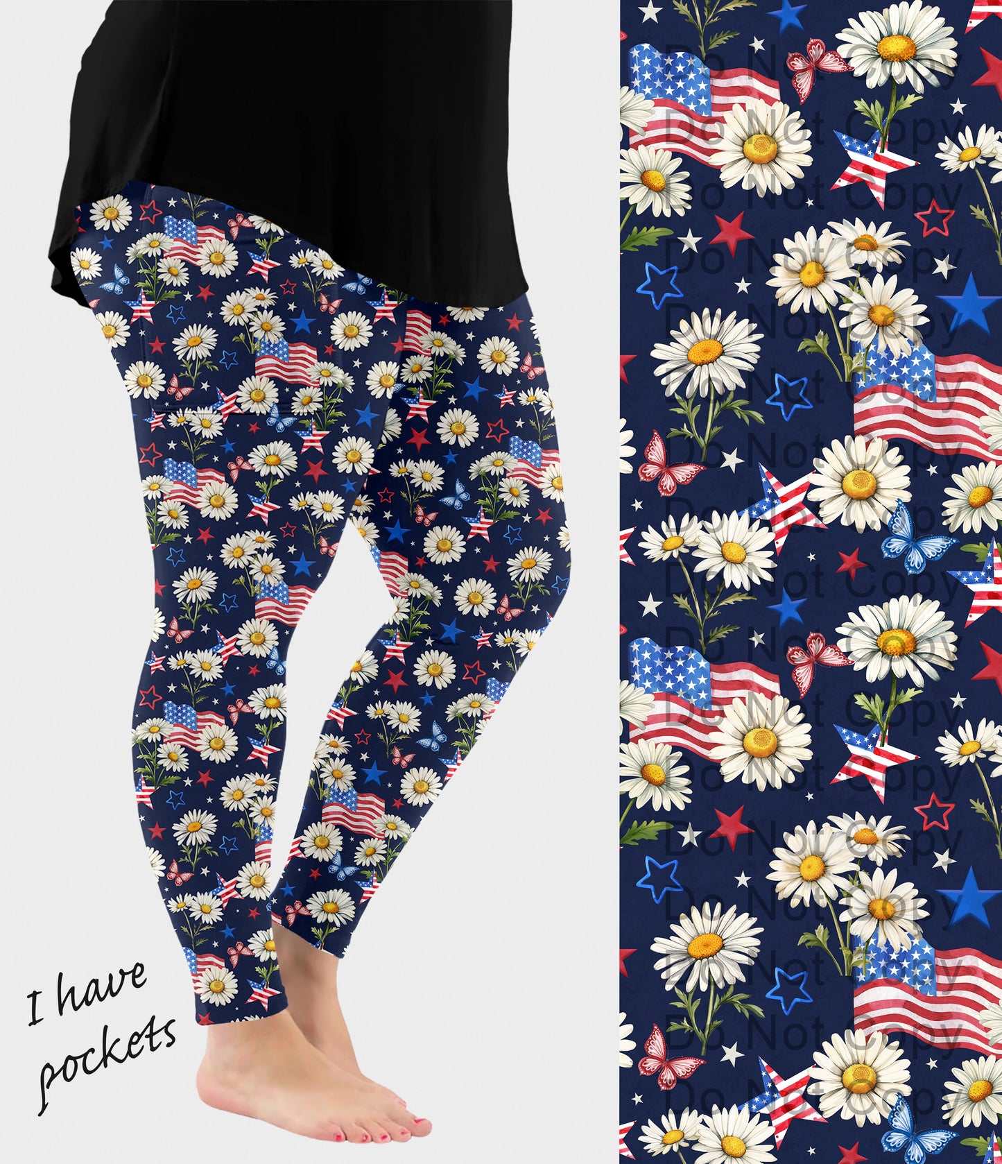 RTS - Freedom Daisy Leggings with Pockets - Like A Duchess