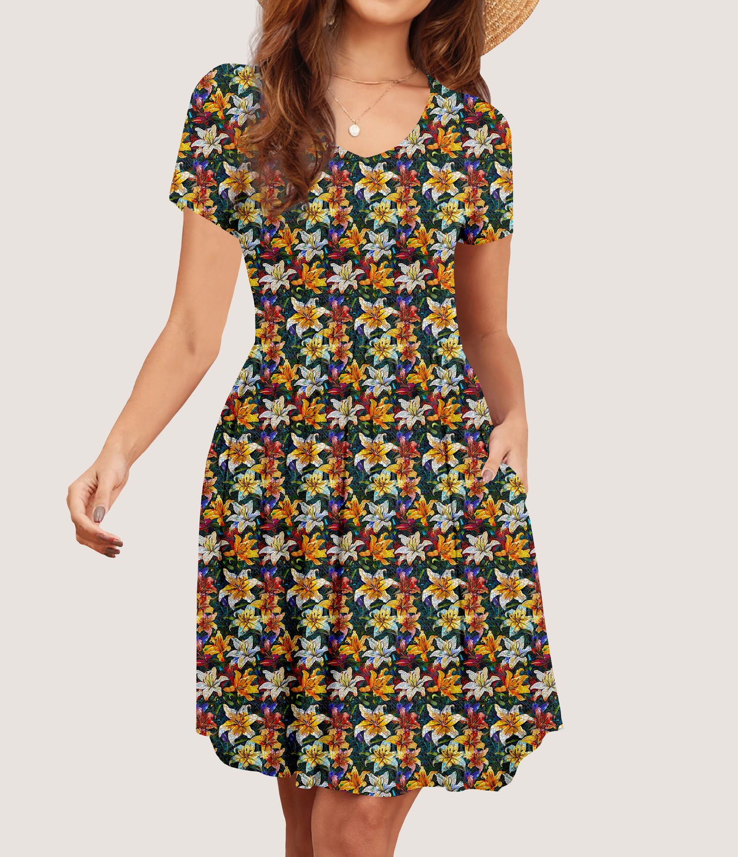 RTS - Mosaic Lilies Pocket Dress - Like A Duchess