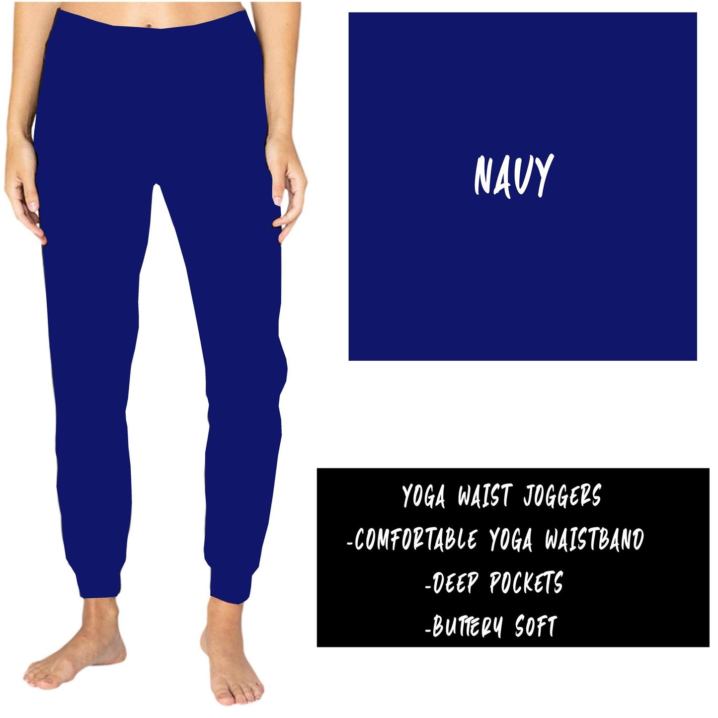 SOLID NAVY YOGA WAIST JOGGERS (ADULTS/KIDS) - Like A Duchess