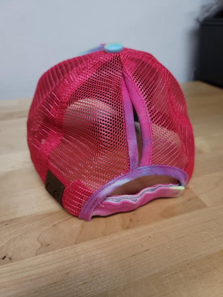 LIME/PINK/BLUE TYE DYE PONY TAIL HAT - Like A Duchess