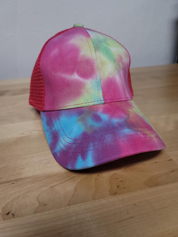 LIME/PINK/BLUE TYE DYE PONY TAIL HAT - Like A Duchess
