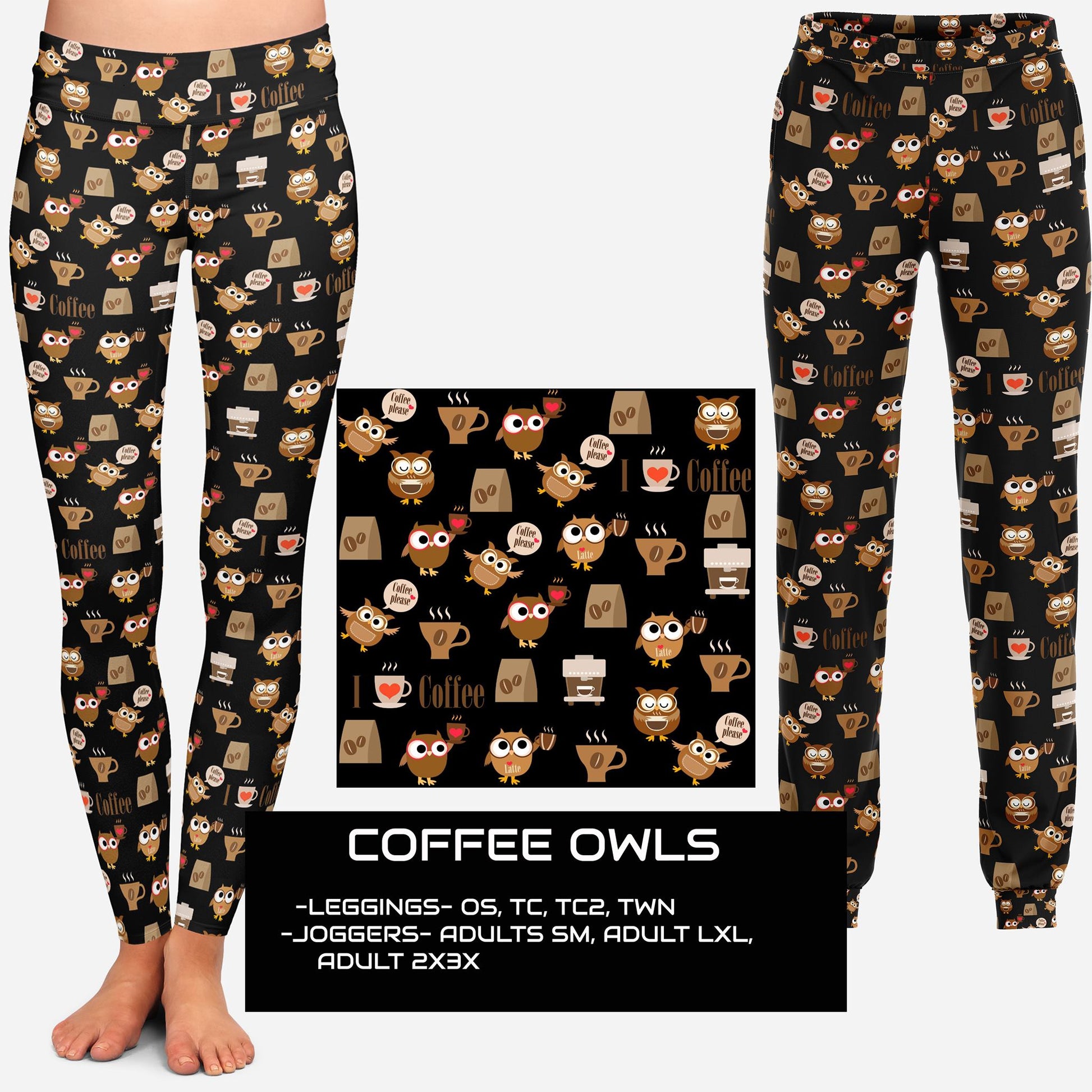 COFFEE OWLS LEGGINGS/JOGGERS - Like A Duchess